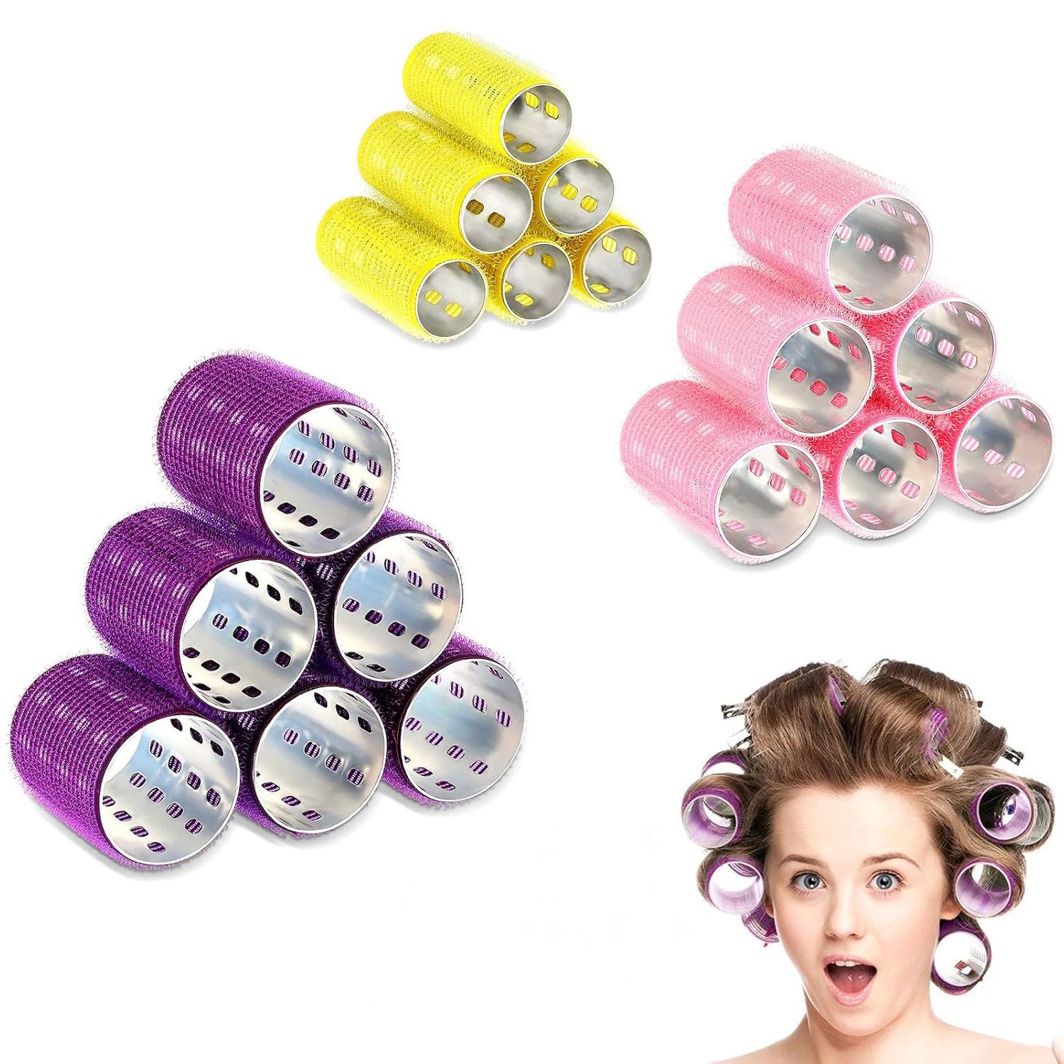 Aluminum Thermal Hair Rollers Set Self Grip Hair Rollers Hairdressing Styling Tool Random Color for Women Men 6Pcs hair styling tool hair curling tools