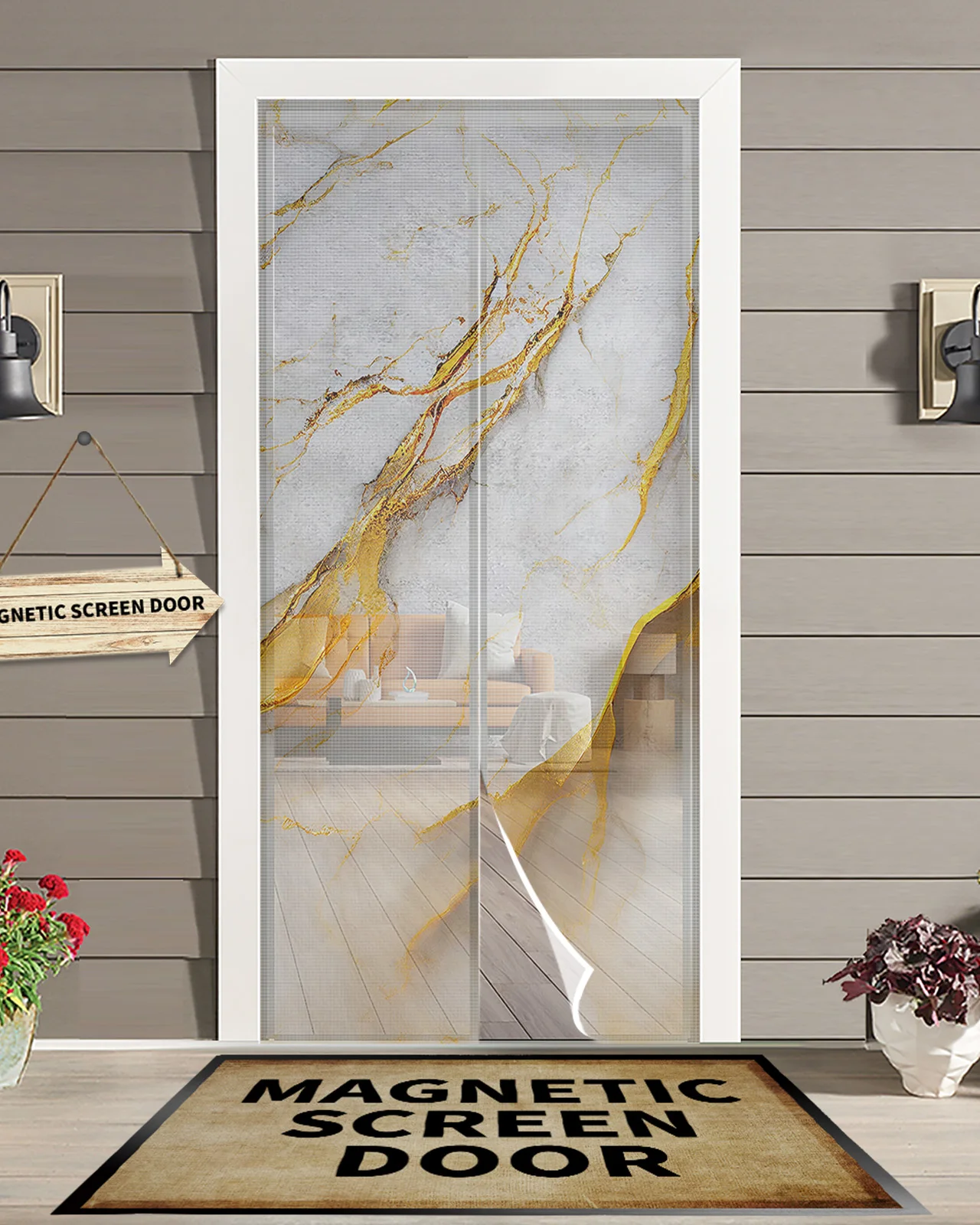 

Marble Texture White Kitchen Curtain Magnetic Mosquito Net Curtains Summer Bedroom Anti Insect Door Curtain