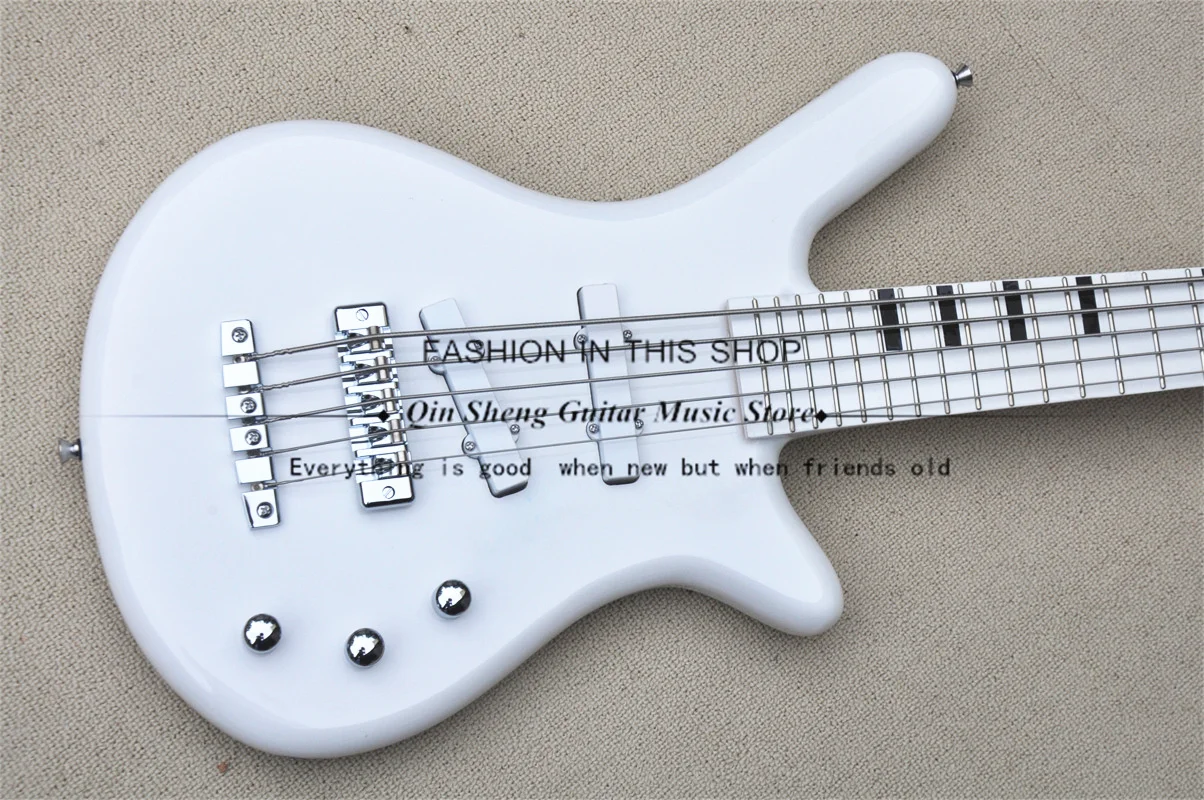 Guitare basse électrique à 5 cordes, basse blanche, manche en