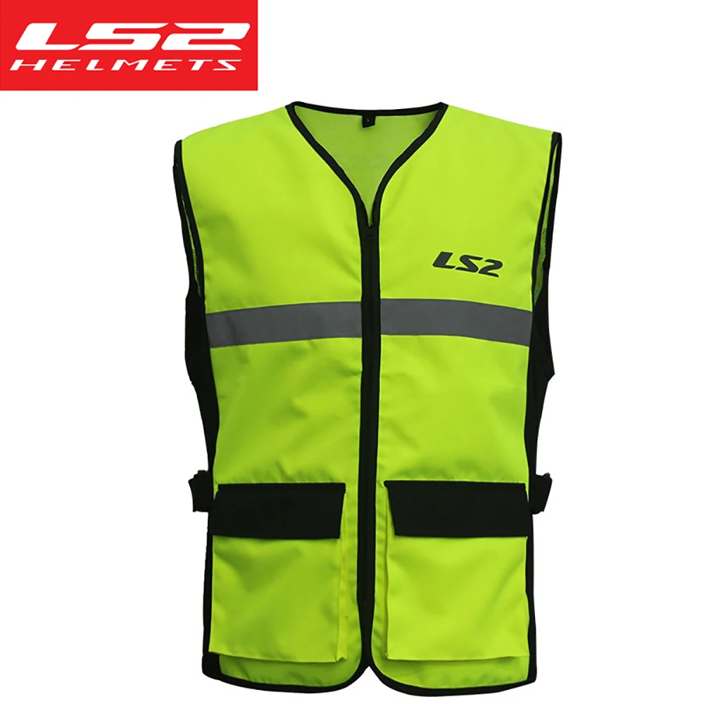 LS2 Breathable Motorcycle Reflective Safety Vest Fluorescent Work Wear High Visibility Motorcyclist Vest Security Clothing