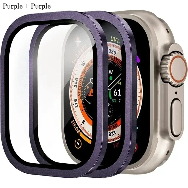 Premium Tempered Glass Screen Protector with Metal Bumper for Apple Watch Ultra 49mm - 2 Pack, Anti-Scratch, HD Clarity