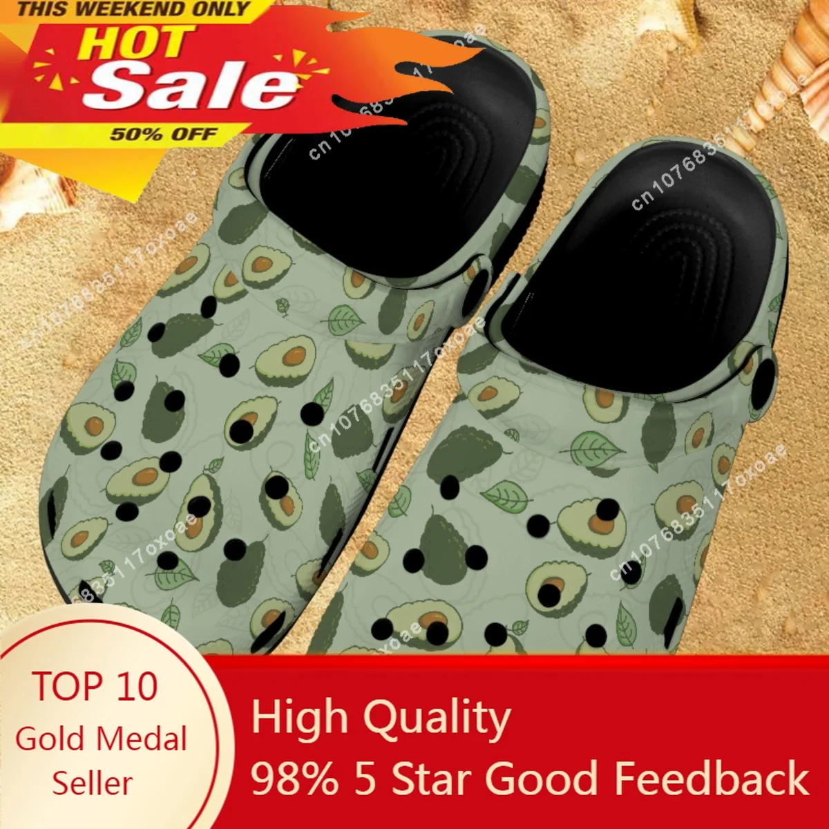 

2023 Casual Indoor Slippers Cute Avocado Designer Beach Sandals Unisex Breathable Slip-on Hole Flats Shoes Female Dropshipping