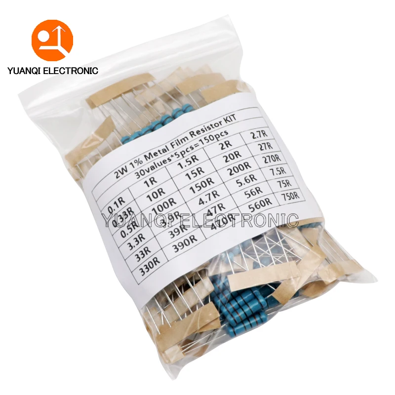 150PCS 300PCS 1/2W 1W 2W 3W Resistance 1% Metal Film Resistor Assortment Kit Set 30values 1R - 750R 1K - 820K Ohm 6