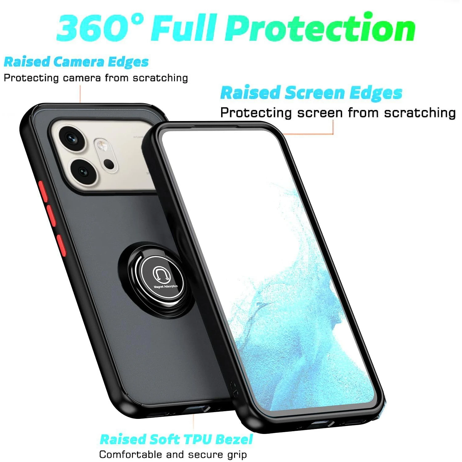 Armor Matte Shockproof Case with Ring Magnetic Stand Holder and Back Shell Cover