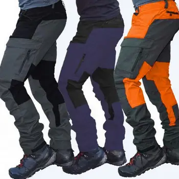 Pantaloni cargo da esterno da uomo Multi tasche Colorblock Pantaloni da uomo con cerniera con bottoni Pantaloni da lavoro Pantaloni da alpinismo riparati 1