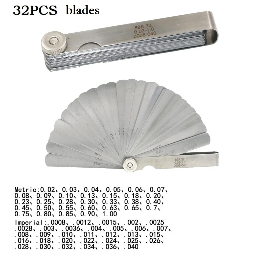 32 Blades Feeler Gauge Stainless Steel Metric 0.02-1.00mm Gap Filler Tune Up Gauge Filler Valve Clearance Measurement Tool feeler gauge