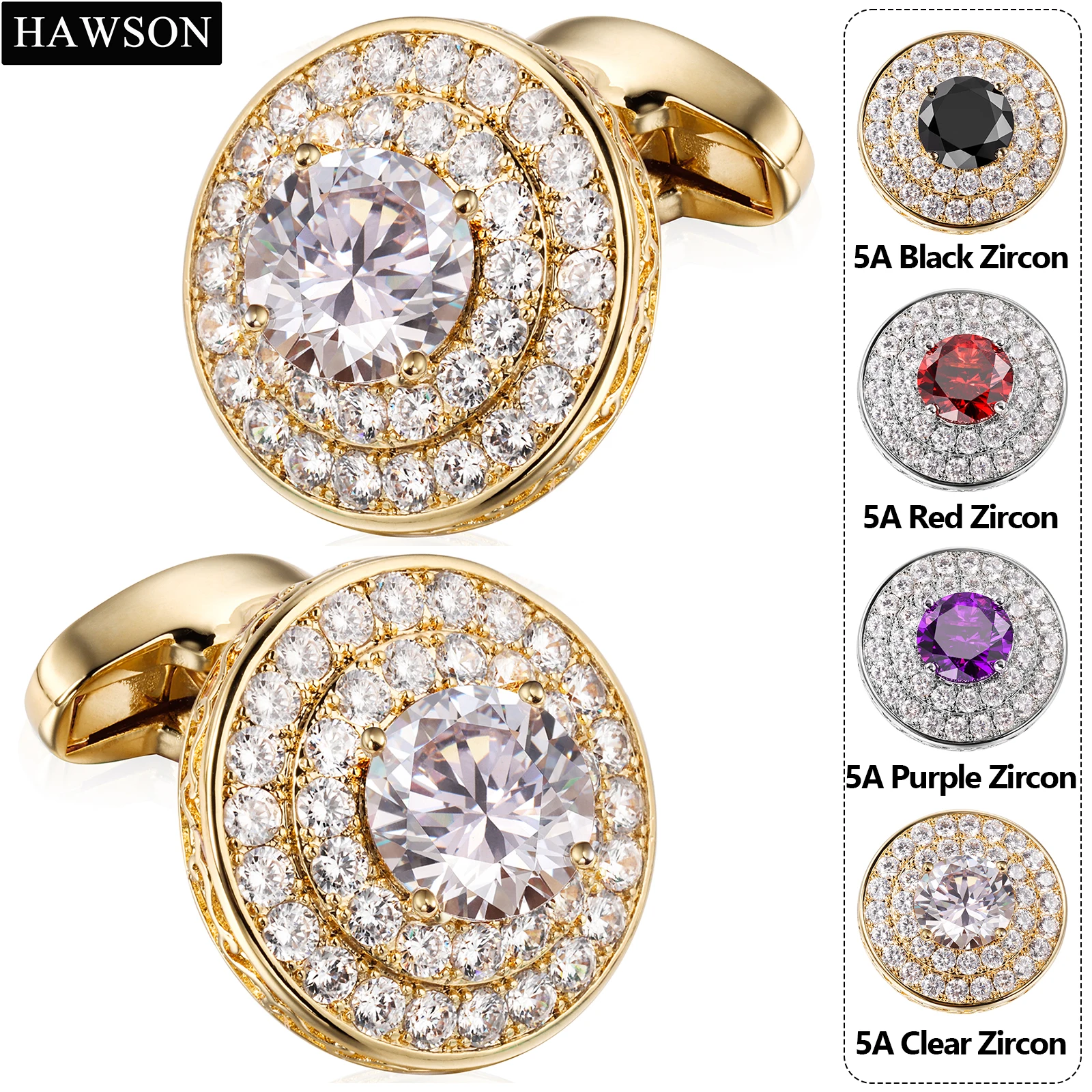 HAWSON Cufflinks For Men, Gold Diamond Crystal Cufflinks For