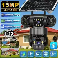 Caméra IP 15MP WiFi PTZ trois caméras extérieure sans fil solaire 20000Mah batterie intégrée caméra de Surveillance vidéo longue durée de veille 1