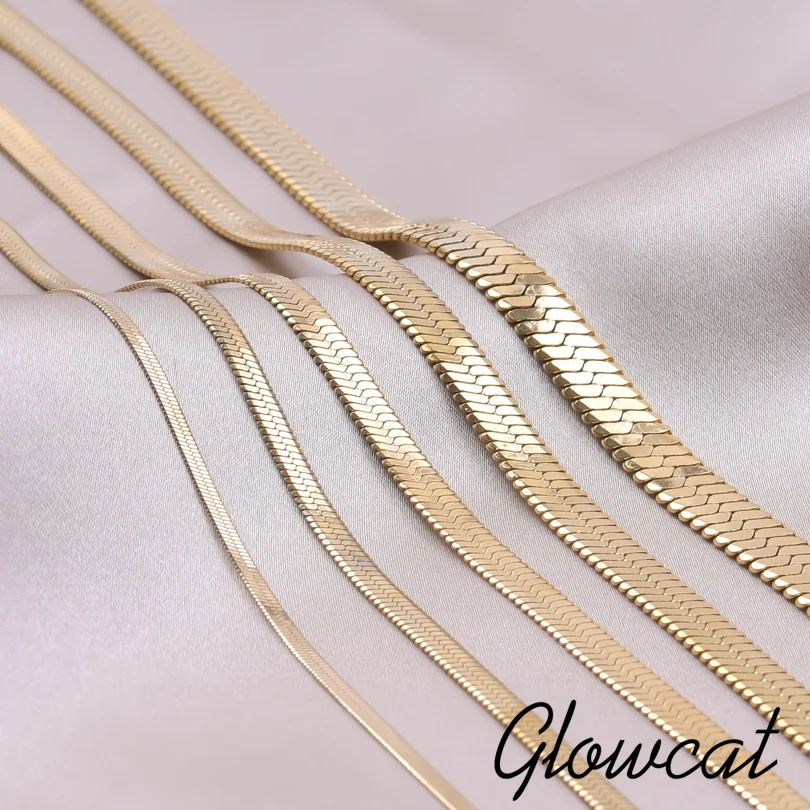 GLOWCAT 2/3/4/5/6mm Snake Chain Necklaces For Women Men Accessories Stainless Steel Flat Chains On The Neck Necklace Jewelry
