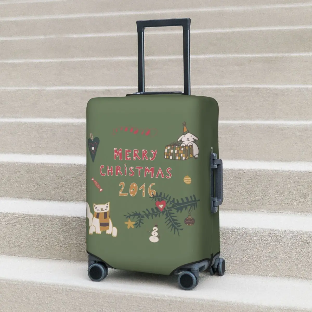 

Merry Christmas Doodle Suitcase Cover Animal Vacation Business Elastic Luggage Supplies Protector Christmas Gift