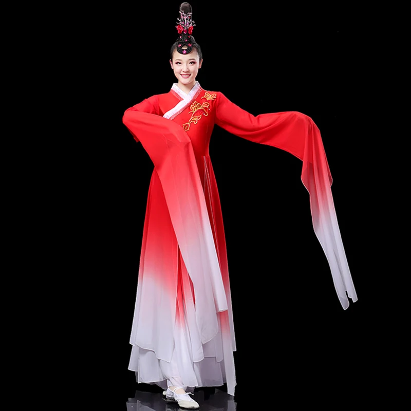Classical dance performance attire for women, elegant, red, and fragrant, original water sleeved dance attire