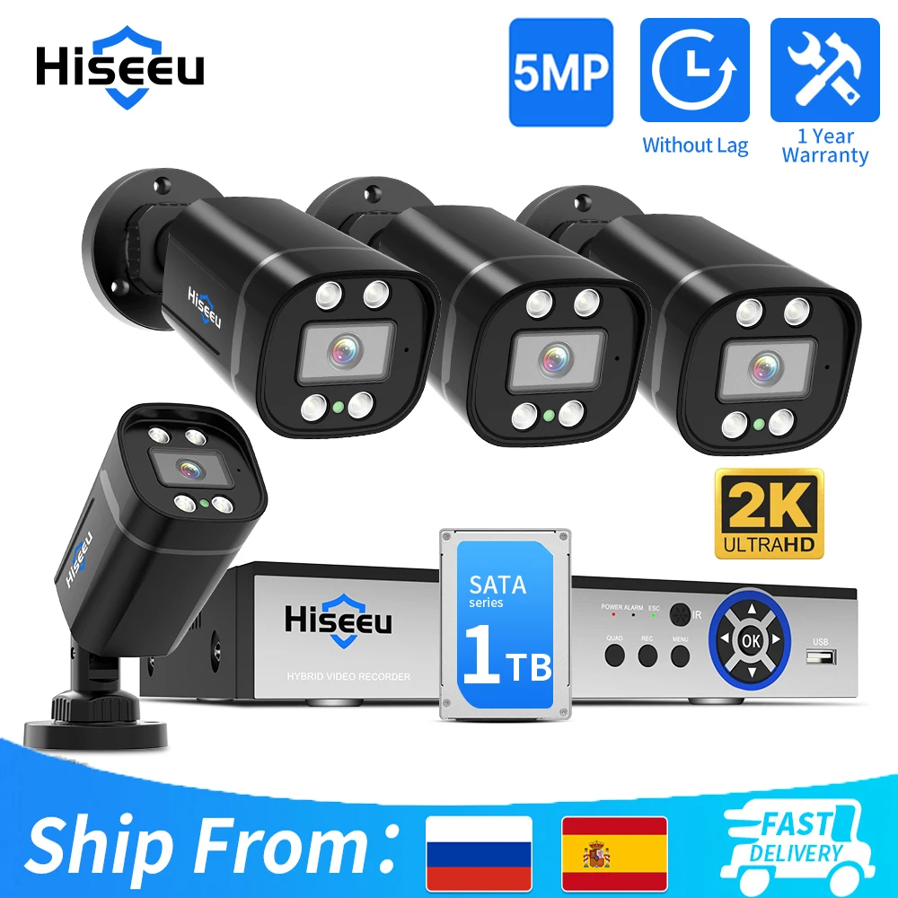 Hiseeu 8CH CCTV Camera Security System Kits 5MP AHD Surveillance Cameras DVR Set Face Detect Infrared Night Vision XMEye Pro security camera