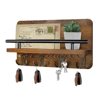 Wooden Wall Key Holder with 5 Hooks Mail Organizer with Shelf Home Decor for Entryway Hallway 2