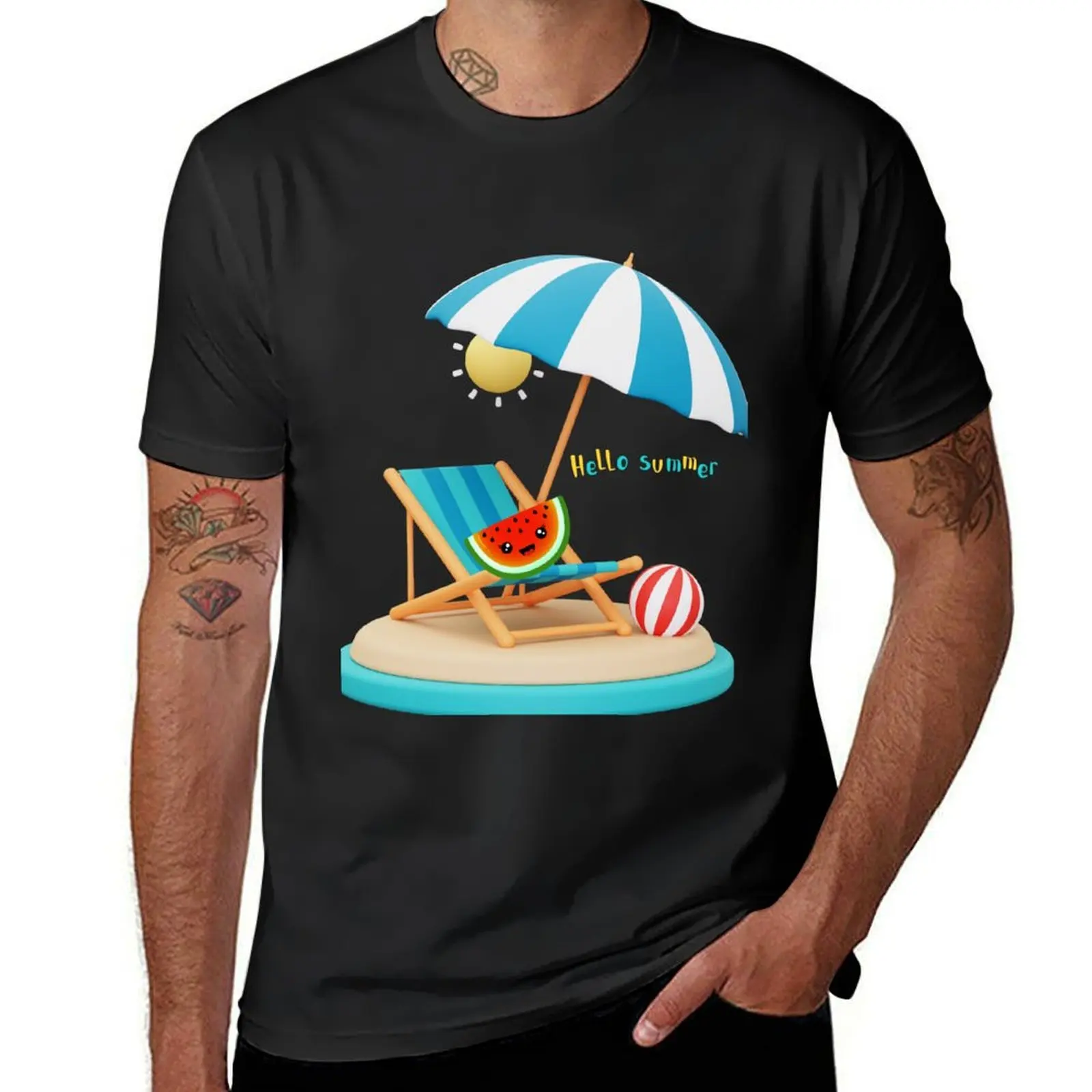 Hello Summer Watermelon T-Shirt customs summer tops men workout shirt