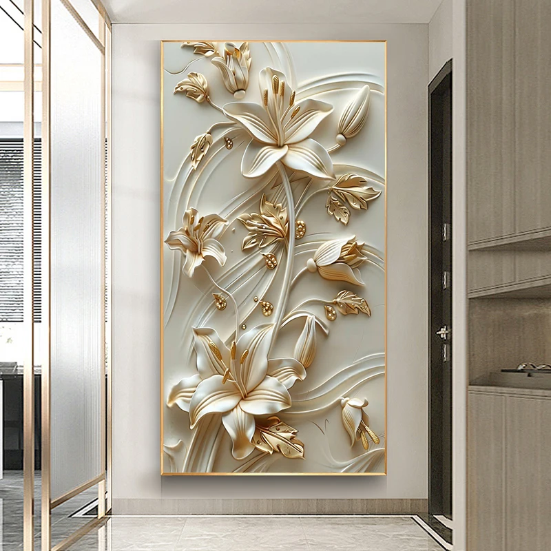 Vintage White Flower Canvas Painting Retro Magnolia Flower Wall Arts Lily