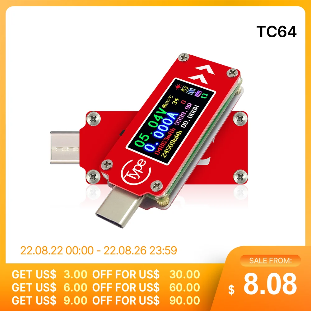 USB TypeC LCD Power Meter Tester Digital Multimeter Voltmeter Ammeter Detector 