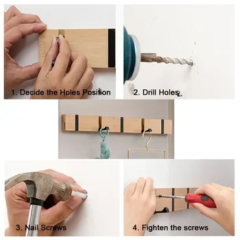 خطاف حمام خشبي غير مرئي ، ألومنيوم إبداعي ، أبيض وأسود ، مثبت على الحائط ، شماعات تخزين مفاتيح الباب ، معطف وحامل مناشف ، 3 خطافات ، 4 خطافات ، 5 خطافات - Image 5