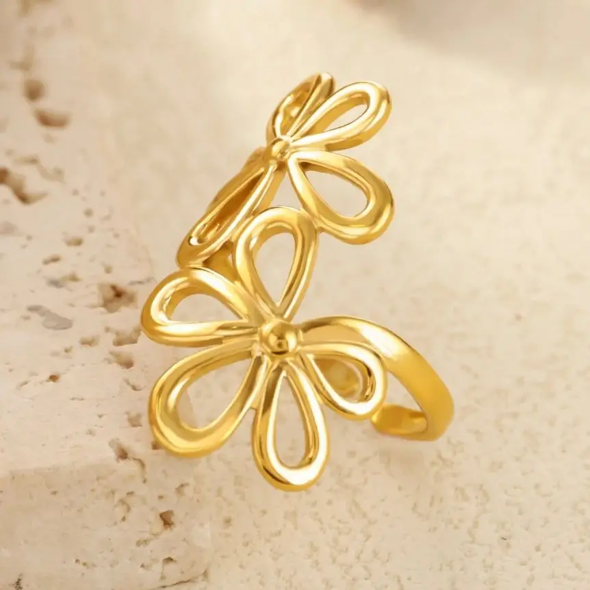 Stainless Steel Double Flower Ring for Women