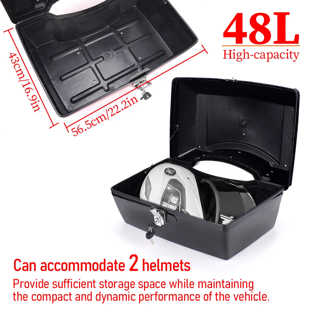 48L Motorcycle Trunk Rear Storage Box Tail Luggage Trunk Case Toolbox Backrest Pad Scooter Motorbike Universal