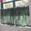 Korean/Japanese Double Pleated Dark Green Lace Short Curtains Korea Pastoral Geometric Half Curtains for Kitchen Valance #A585 1