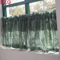 Korean/Japanese Double Pleated Dark Green Lace Short Curtains Korea Pastoral Geometric Half Curtains for Kitchen Valance #A585 1