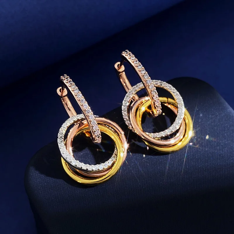European and American fashion three color three ring earrings