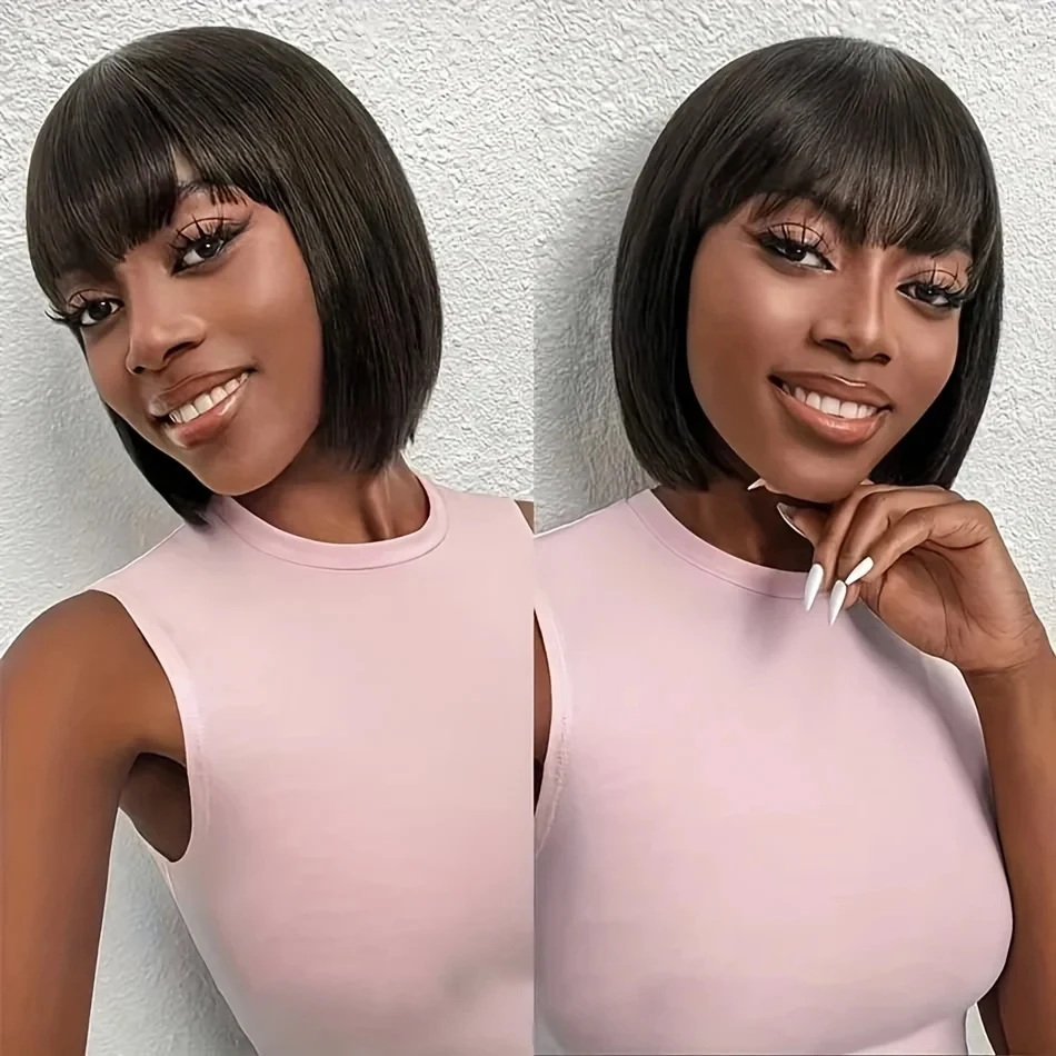 

Wiggogo Middle Part 3X1 Lace Wig Short Bob Wig Glueless Wig Human Hair Ready To Wear And Go Straight Human Hair Wigs With Bangs