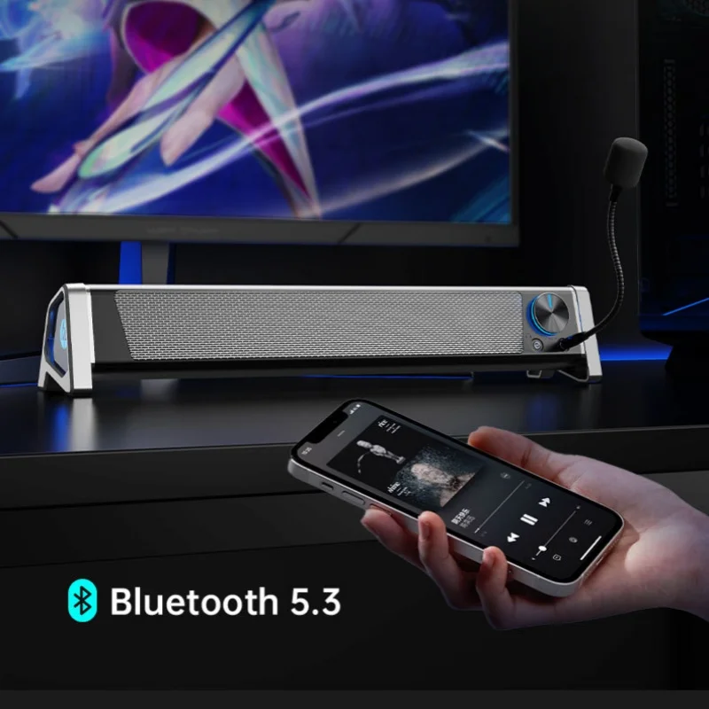 Samtronic TV PC 사운드바 데스크, 트리플 모드 오디오, 3D 사운드 스케이프 서라운드 서브우퍼 사운드 박스, 스포츠 게임용 블루투스 스피커