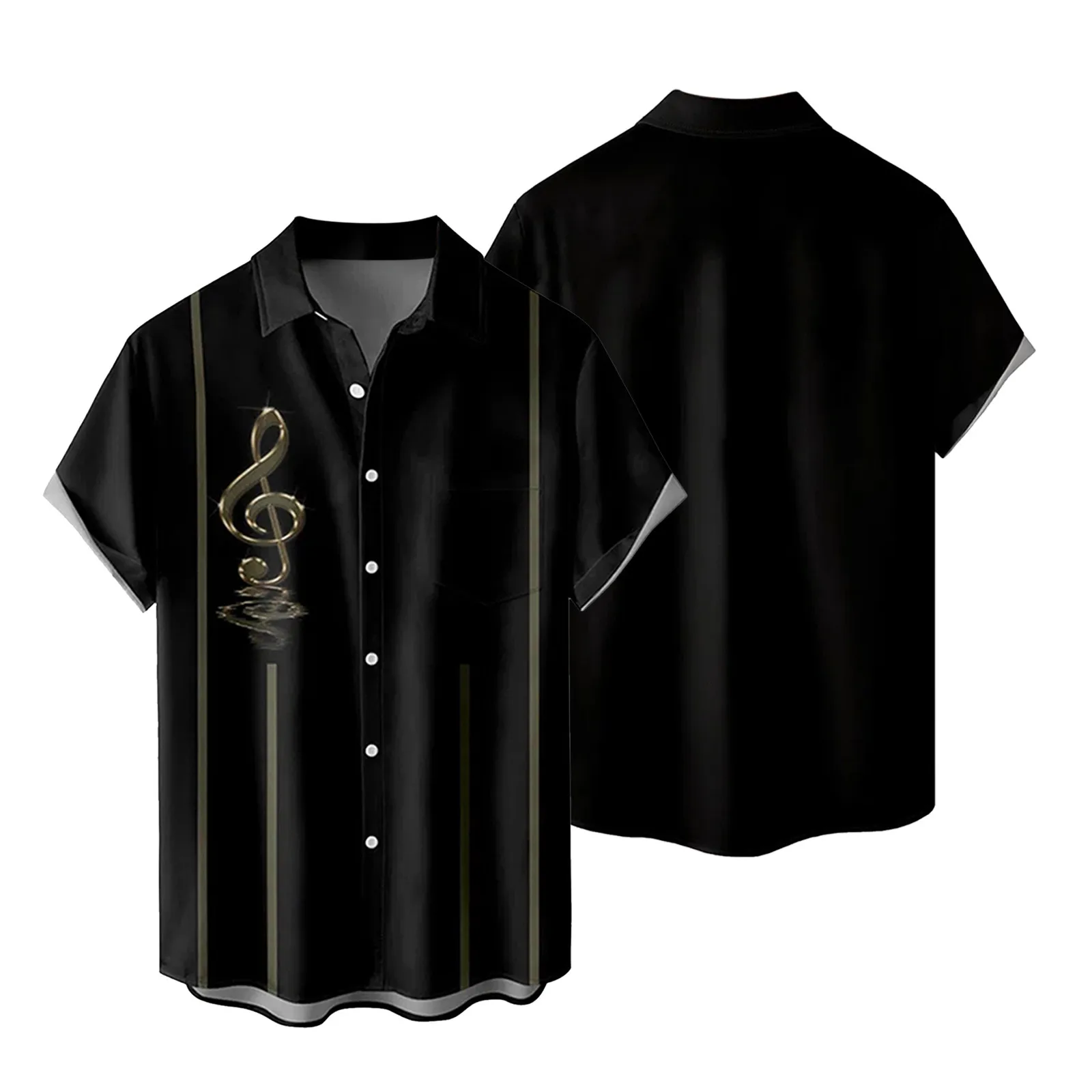 

Casual Short-sleeved Shirt Men Plus Size Hawaiian Music Note Digital Print Men's Top Vintage Summer Streetwear Shirt For Men Top