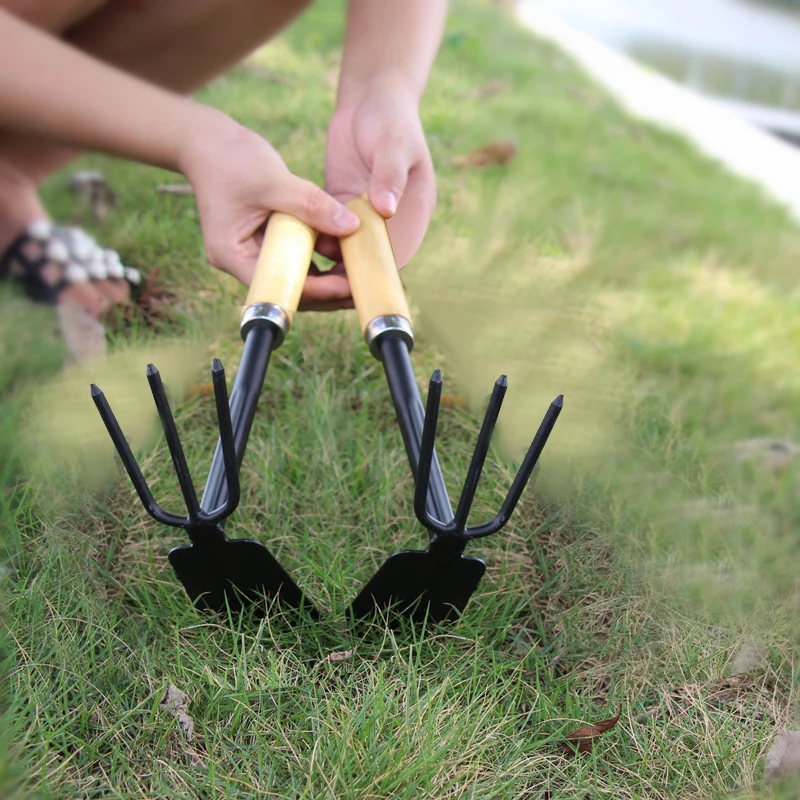 나무 손잡이 이중 목적 괭이 갈퀴 심기 도구, 다리미 괭이 갈퀴 꽃 키우기, 화분 심기, 원예 도구