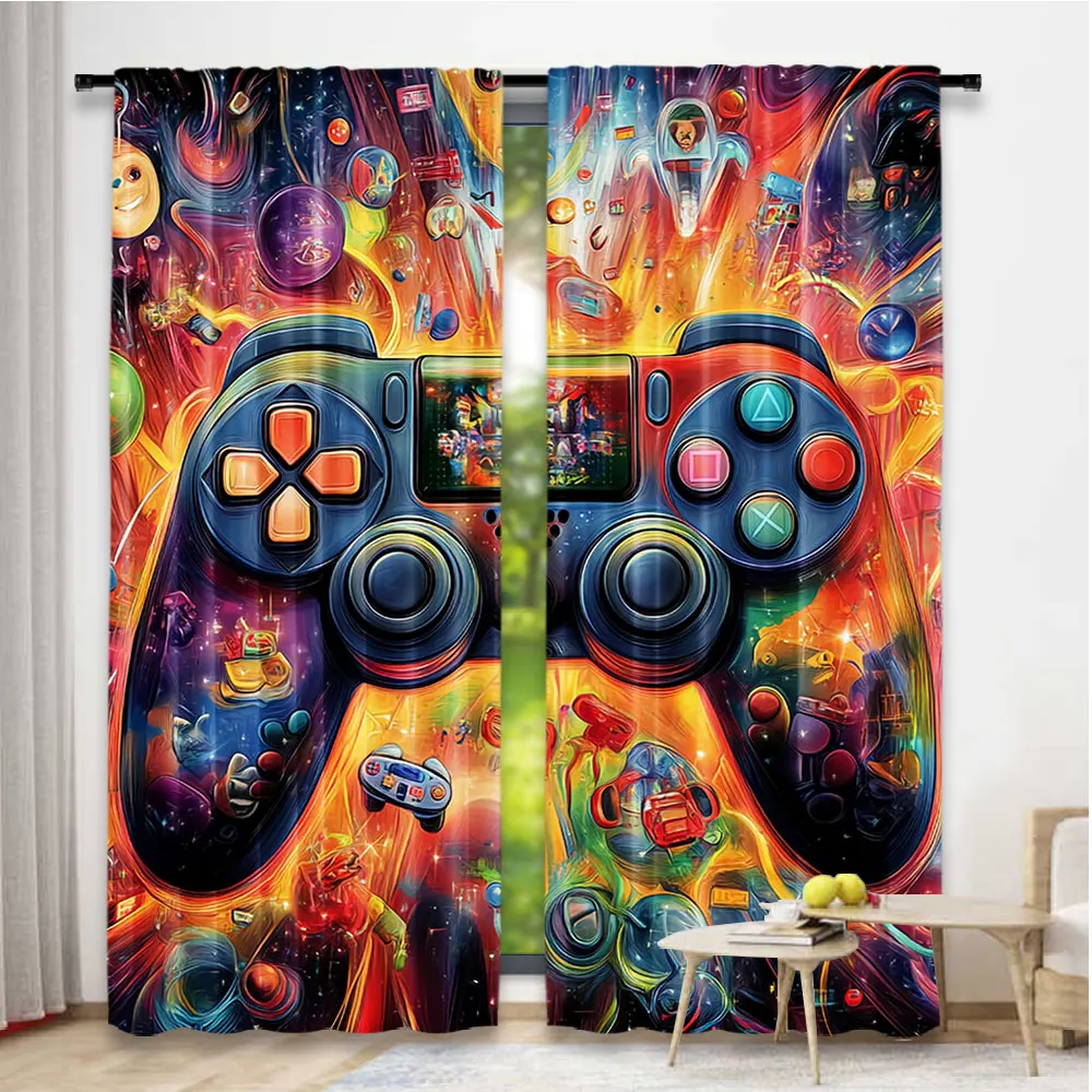2Pcs Satisfactory Game Room Curtains Video Gaming Theme Colorful Decor Playroom Home Apartment Bedroom Living Room 6