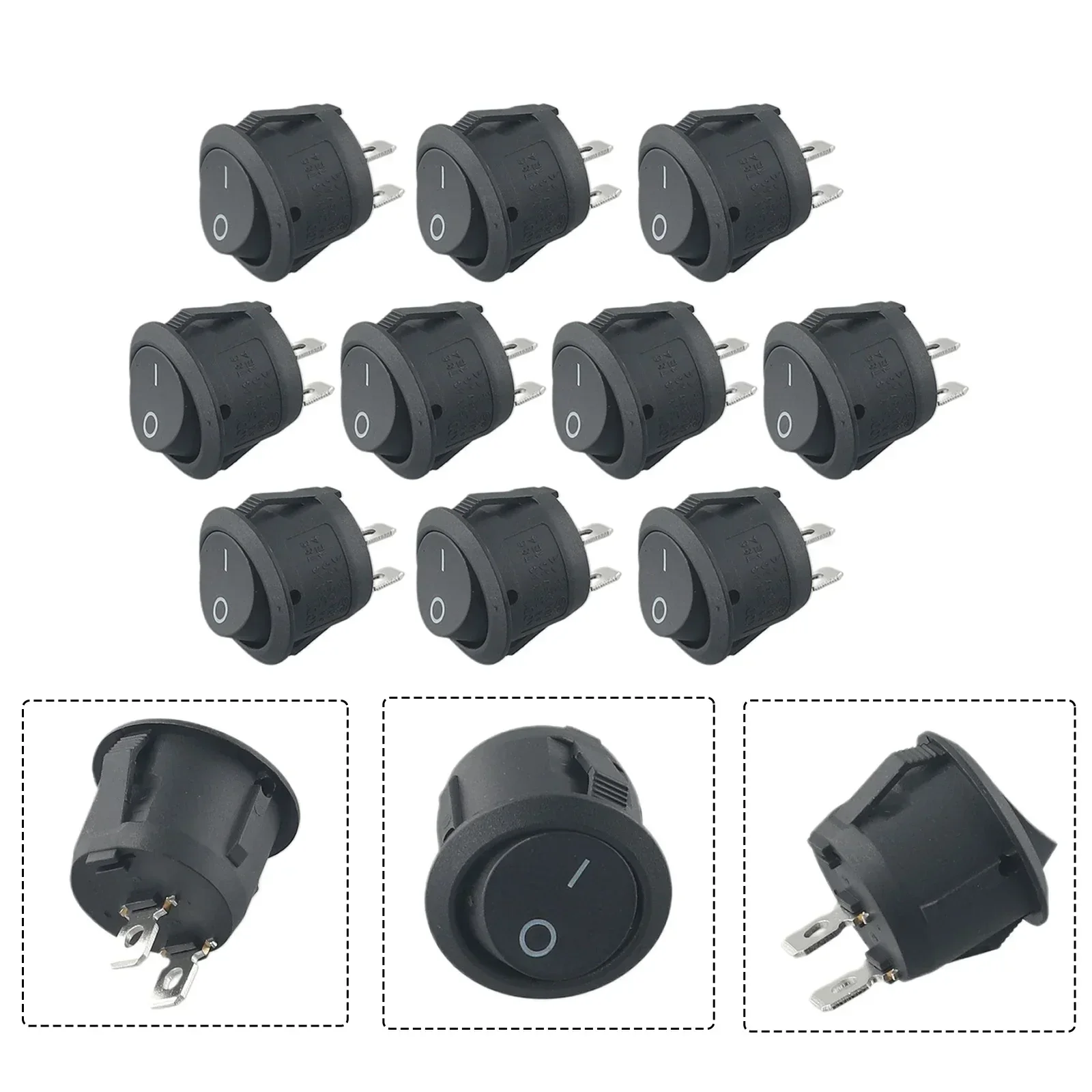 10Pcs 16mm Diameter Small Round Black 2 Pin 6A/125V ON-OFF-ON Rocker Switch Snap-in Rocker Toggle Switch Tool Black