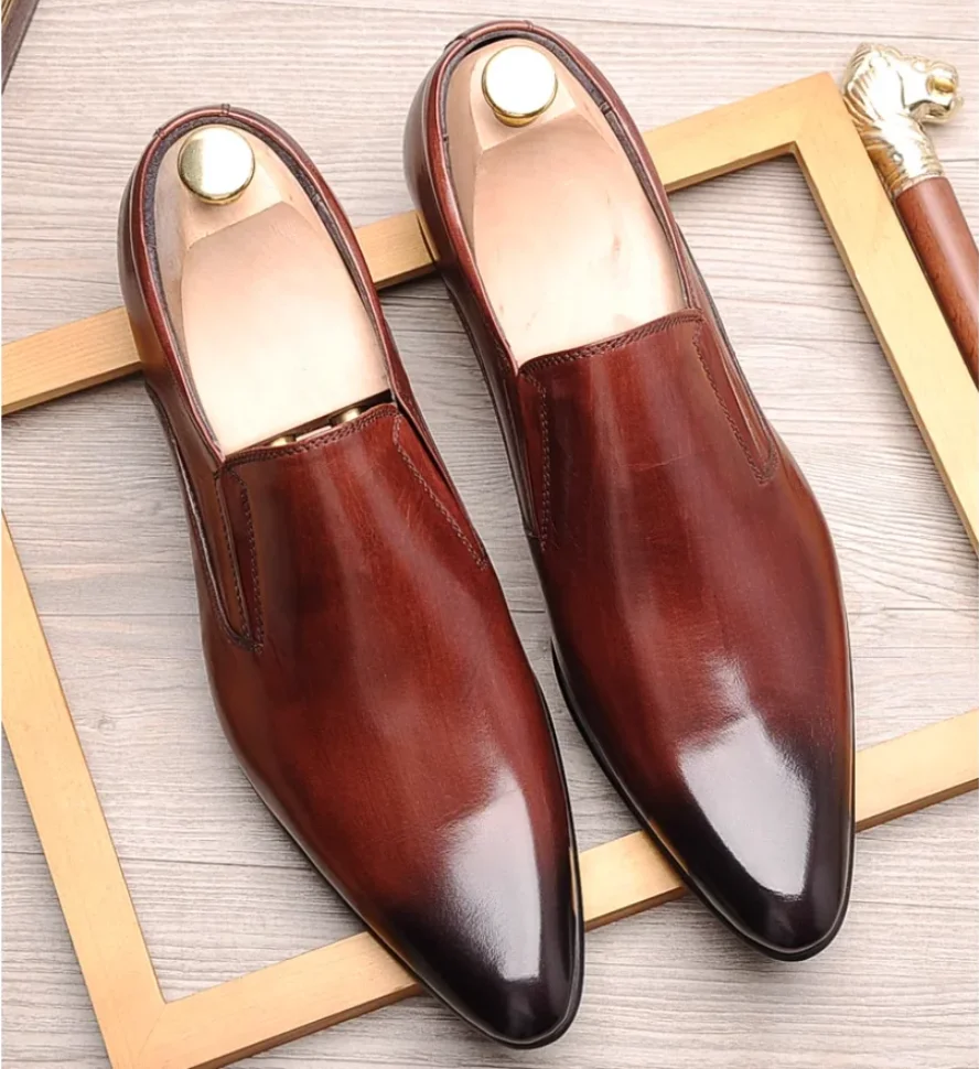 Britische Business-formelle Herren-Schuhe aus echtem Leder mit spitzer Zehenpartie, Oberschicht aus Rindsleder für Herren, koreanische Version, braunes einstufiges Rindsleder – Detail 14