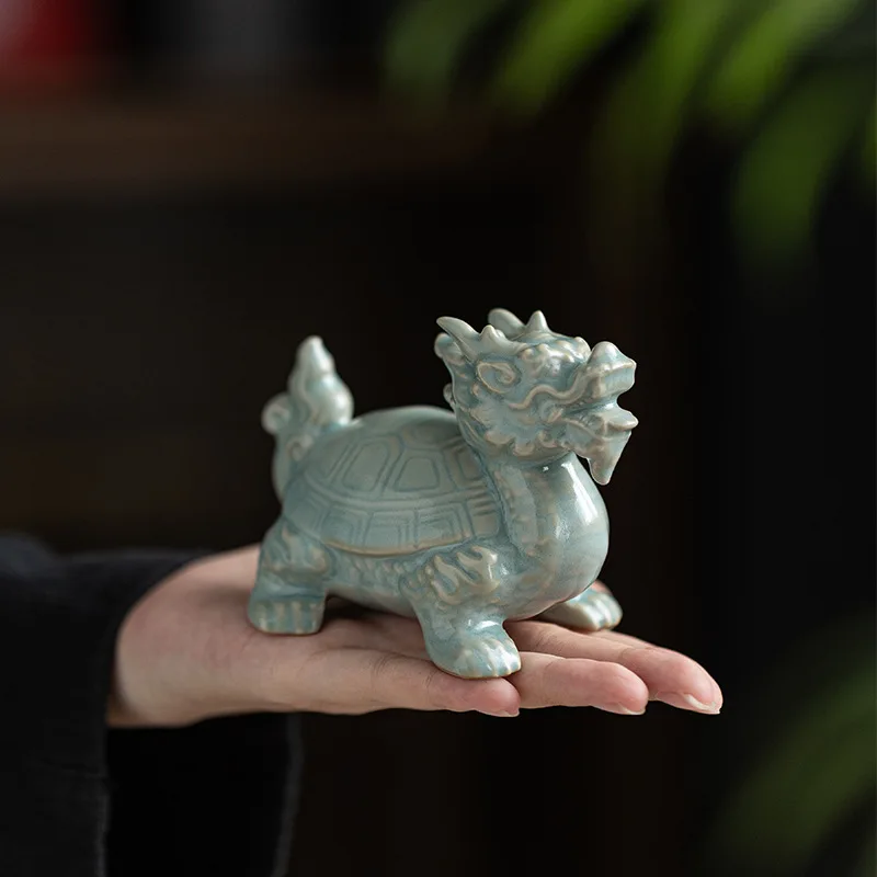Creative Dragon Turtle Xuanwu Ru Ware Turtle Tea Ornaments Decoration Micro Landscape Bonsai Fish Tank Landscaping Crafts Orname