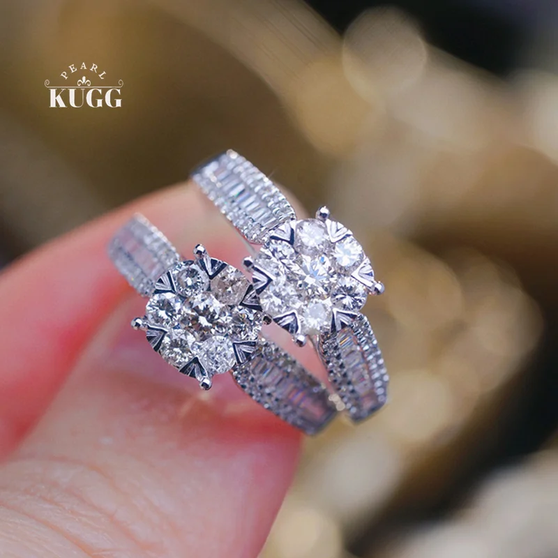 

KUGG 100% 18K White Gold Rings Classic Shiny Design 0.75carat Real Natural Diamond Engagement Ring for Women High Party Jewelry