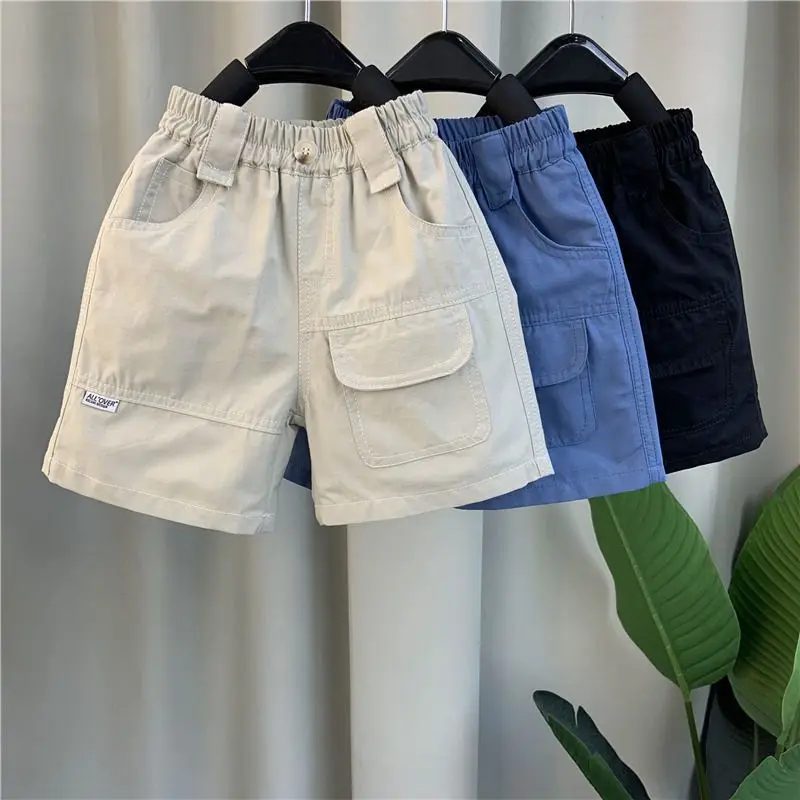 Boys Shorts Summer High Waist Solid Color Half Pants Kids Boy Casual Loose Cargo Shorts 2-10Years Old