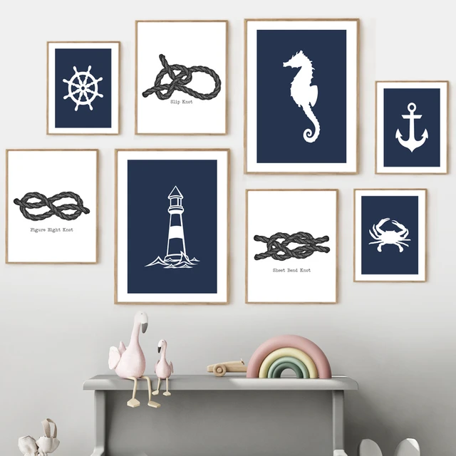 Nautical Rope Knot Lighthouse Rudder Anchor Wall Art Canvas Painting Nordic  Posters And Prints Wall Pictures Boy Kids Room Decor - AliExpress