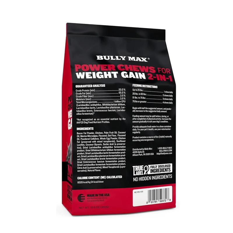 2X BULLY MAX Power Chews For Dogs, Increase Strength, Muscle, Weight Gain 2-in-1 Performance Health Supplement Weight Gainer