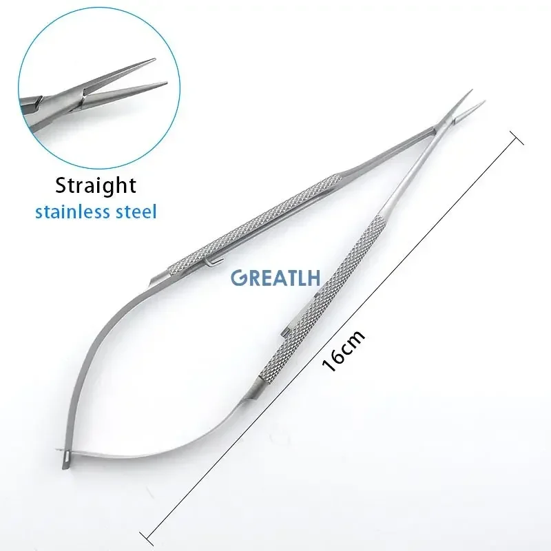 12.5cm/14cm/16cm/18cm Castroviejo Needle Holder with Lock Straight/Curved Tip Needle Clamp Ophthalmic Instrument 1pcs