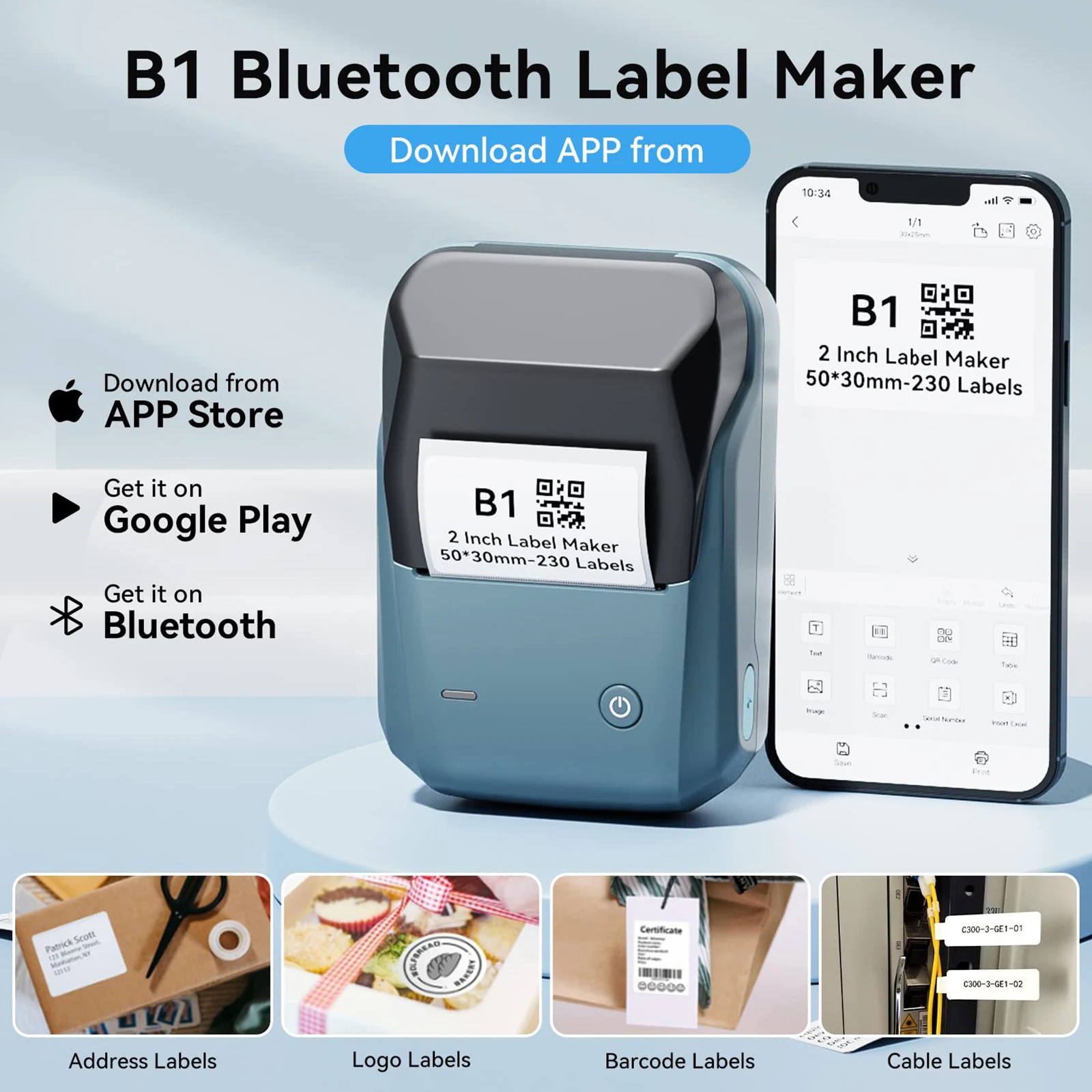 NIIMBOT B1 Label Printer Portable Bluetooth Smart Label Inkless Label Maker  Thermal Label Sticker Paper