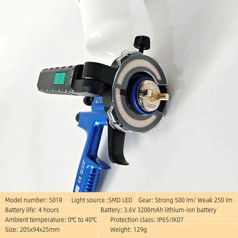 Luce LED Per Pistola A Spruzzo Auto – 5 Tonalità Di Colore (2700-6500K), 500 Lumen, Batteria 2600 MAh, Attacco Universale