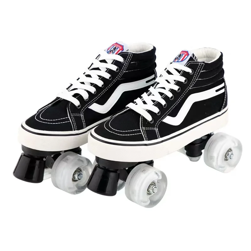 Double Row Roller Skates for Adults, Unisex Canvas Shoes, Sliding Inline, Quad Sneakers, Training, 4-Wheel, Size 35-46