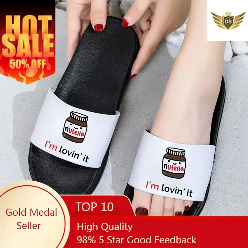New Women Indoor Floor Flat Shoes Summer Non-slip Flip Flops I Love nutella Home Slippers Female Slipper Comfortable Zapatillas