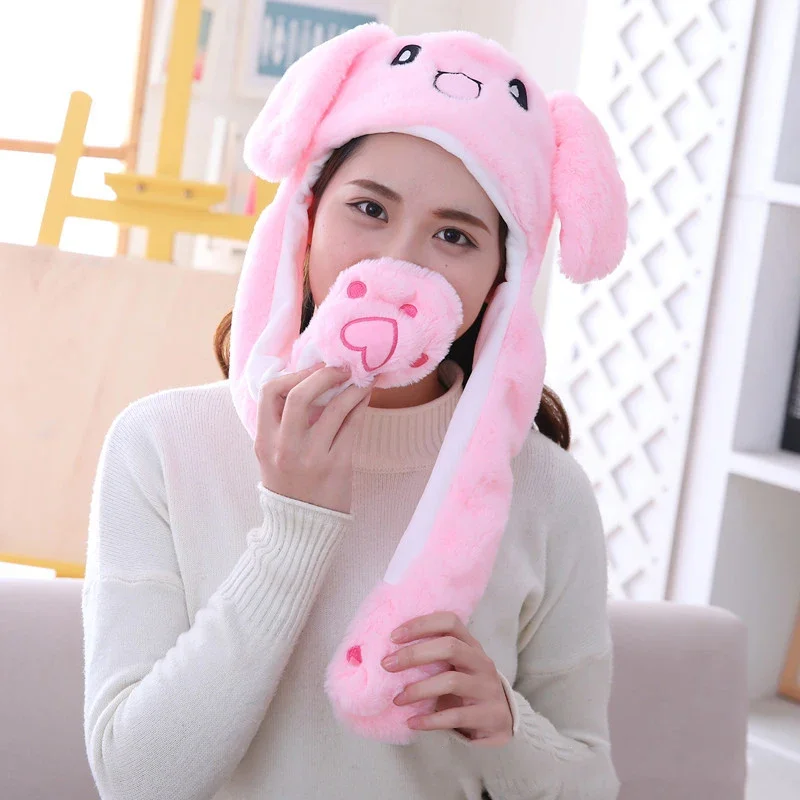 Adorable Moving Bunny Ears Hat-Kawaii Plush Toy Gift for Children, Kids, and Adults-Fun Cartoon Cap for Playtime