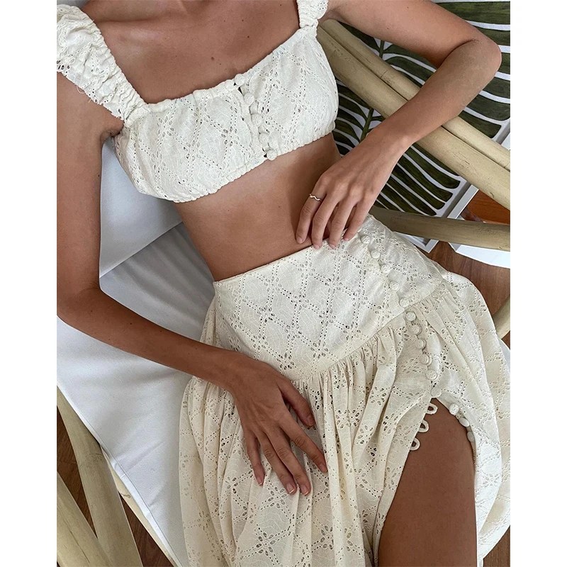Xeemilo Temperament street slim fit two-piece set with suspender exposed belly short top and straight pleated Long Dress set