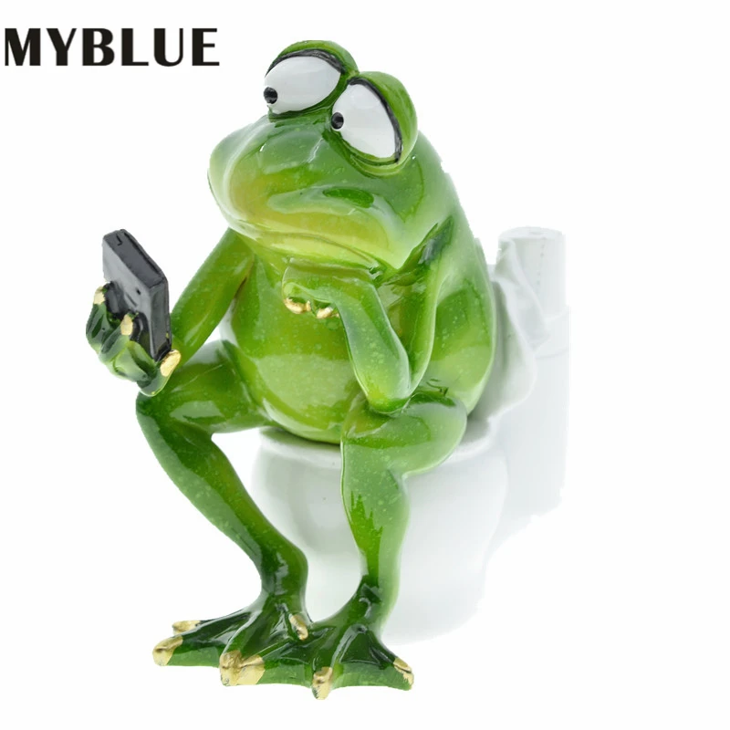Artificial Animal Resin Bathtub Toilet Frogs Figurines MYBLUE Kawaii Home Room Decorations Accessories Crafts For Ornament Crafts Miniature Figurines Resin Ornaments Lucky Cat Statue Resin Crafts Accessories