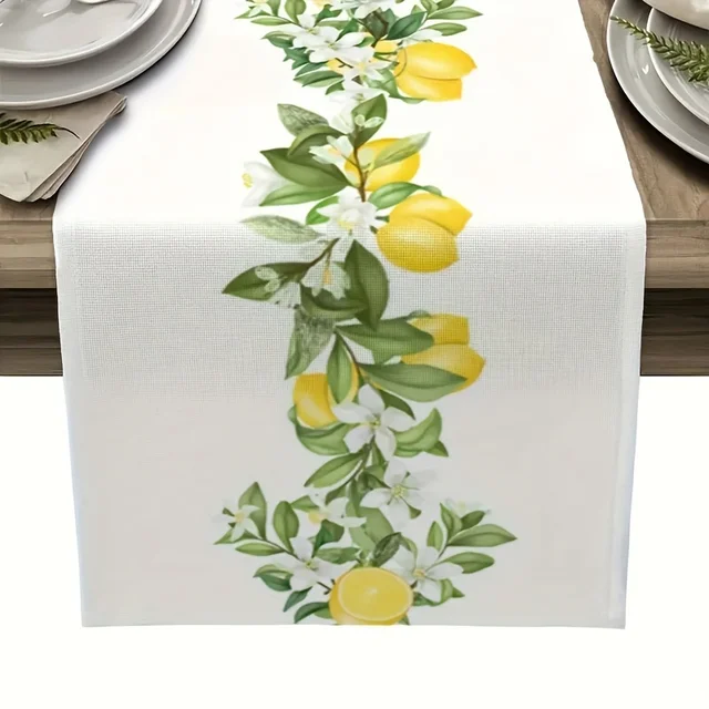 Spring Theme Lemon Pattern Linen Table Runner Home Party Decor Seasonal Summer Kitchen Dining Table Runners Dining Table Decor 1