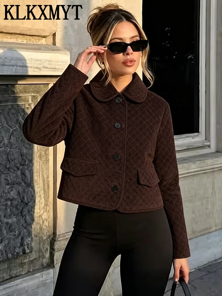 Veste Courte Femme en Velours Côtelé Chic Décontracté KLKXMYT – Nouvelle Collection Automne 2026 – Style Streetwear à Manches Longues et Col Revers