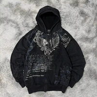Harajuku Y2K New Fleece Thickened Goth Print Zipper Hoodie Women Street Hip Hop Joker Loose Sweatshirt Couple Casual Punk Hoodie - Image 4