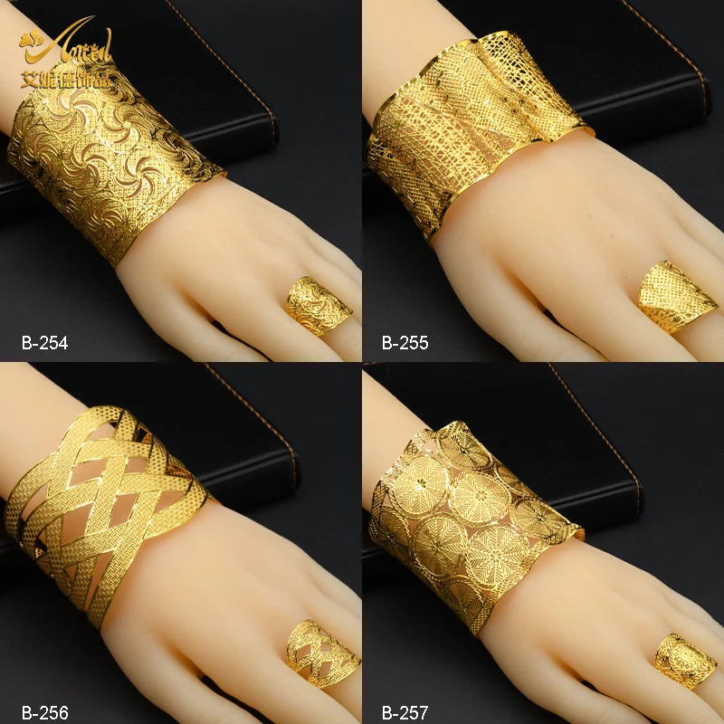 ANIID Dubai Chain Cuff Bangle With Ring For Women Moroccan Plated Bracelet Jewelry Nigerian Wedding Party Gift Indian Bracelet